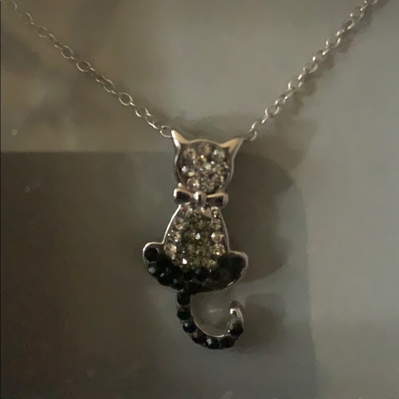 Cat necklace genuine crystal/fine silver plate NWT - Picture 1 of 3